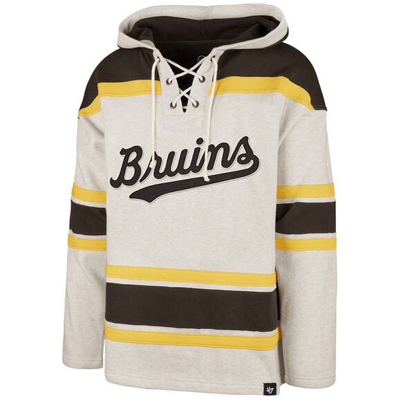 New Boston Bruins '47 Brand Centennial Early Years Script Lacer Hoodie Size L - Picture 1 of 13
